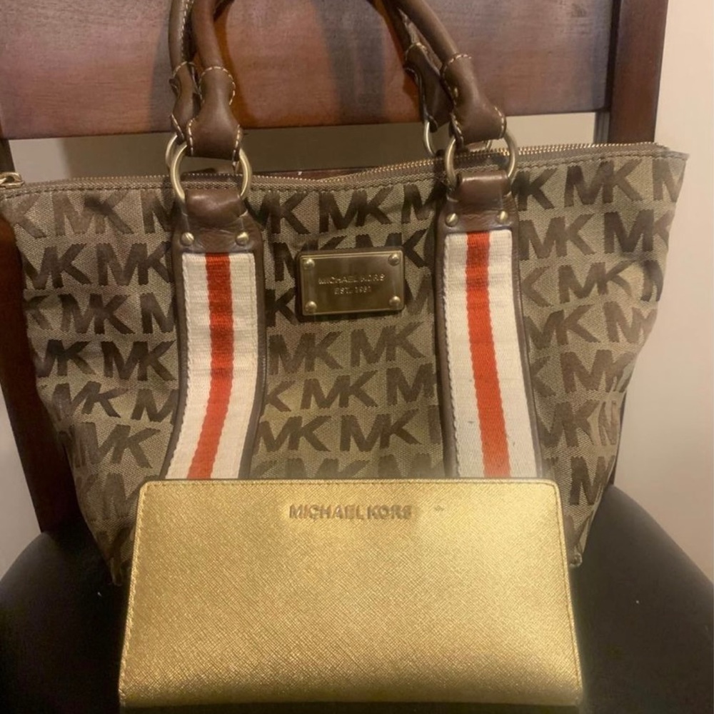 Michael Kors logo purse and wallet set
